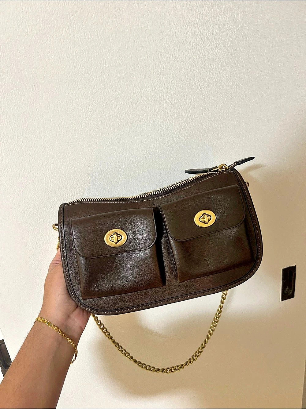 Coach Twin Turnlock Waverly Bag Shoulder Bag Brown